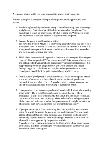 A ten point plan to guide you in an approach to unseen poetry analysis ...