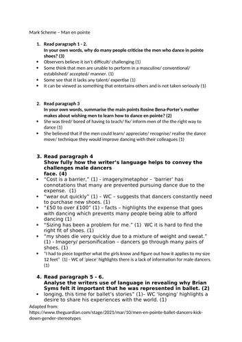 National 5: Practice Mini RUAE - 'Men en pointe' | Teaching Resources