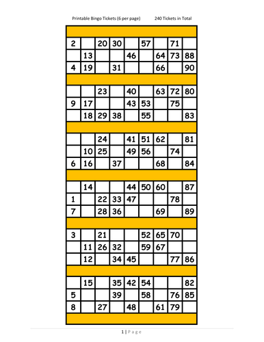 Bingo tickets teaching resources