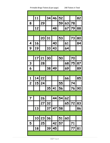 Bingo tickets teaching resources