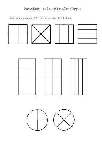 Y1 Fractions - A Quarter Of A Shape - Year 1 