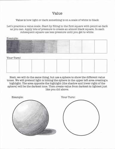 Value Worksheet -shading and value in art | Teaching Resources