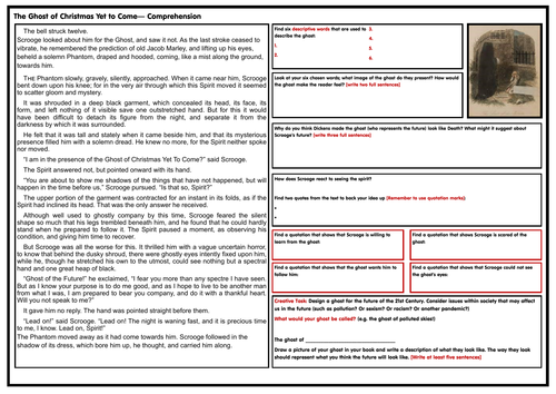 The Ghost of Christmas Yet to Come - Comprehension Worksheet | Teaching Resources