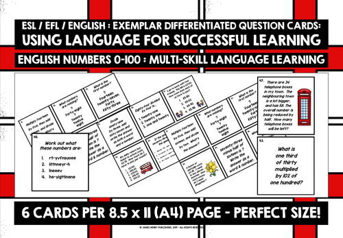 ENGLISH NUMBERS 0-100 TASK CARDS | Teaching Resources
