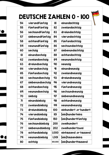 german numbers 0 100 reference list 1 teaching resources