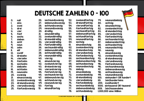 GERMAN NUMBERS 0-100 LIST FREEBIE #2 | Teaching Resources
