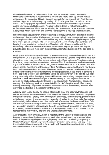 Diagnostic Radiography Degree Personal Statement Example – TLZH