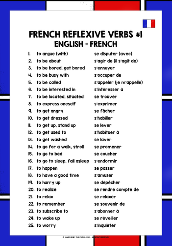 FRENCH REFLEXIVE VERBS LIST #1 | Teaching Resources