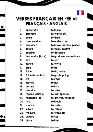 FRENCH RE VERBS LIST #1 | Teaching Resources