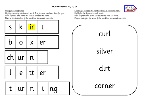 Phoneme Frames er, ir, ur (2)