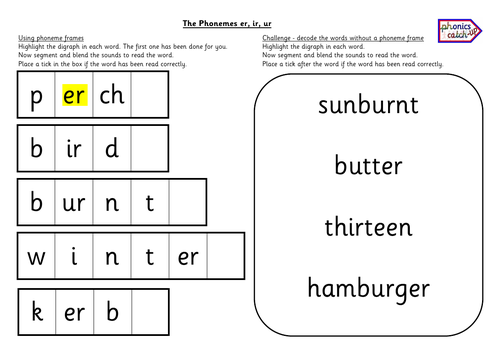 Phoneme Frames er, ir, ur (3)