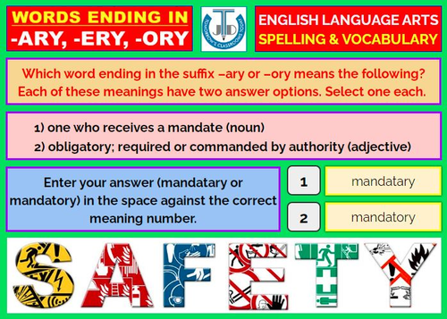 SUFFIXES WORDS ENDING IN ARY ERY AND ORY 36 BOOM CARDS 