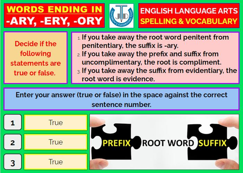 SUFFIXES WORDS ENDING IN ARY ERY AND ORY 36 BOOM CARDS 