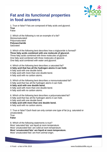 Functional Properties of Food - Fat | Teaching Resources
