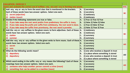 SUFFIXES WORDS ENDING IN ARY ERY ORY POWERPOINT PRESENTATION 18 