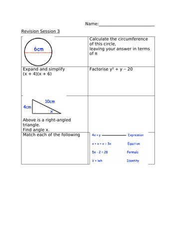 REVISION SESSION 3 - MATHS