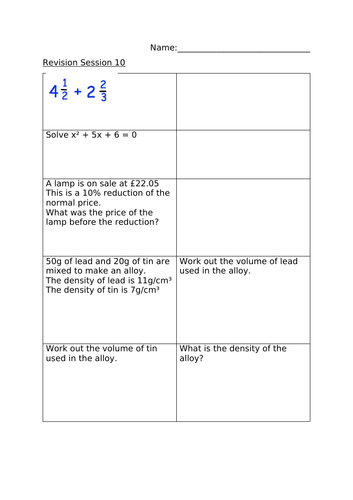 REVISION SESSION 10 - MATHS