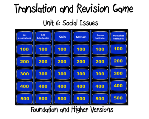 Translation and Revision Game- Unit 6- Social Issues-GCSE French