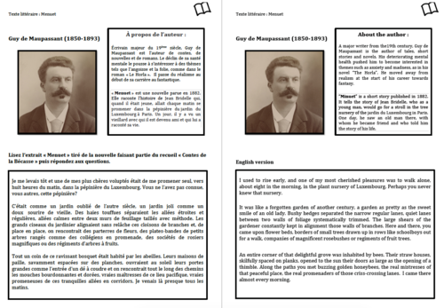 Literary Text- A Level French- Guy de Maupassant- Worksheet
