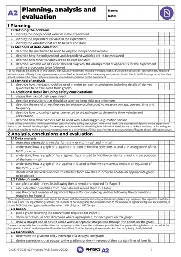 A2 Physics 9702 - Spec Sheet - Planning, Analysis & Evaluation ...