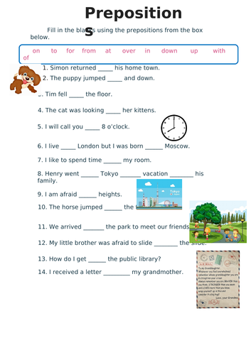 preposition homework year 5