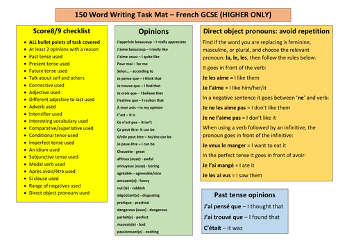 french-gcse-150-word-writing-mat-higher-any-exam-board-teaching