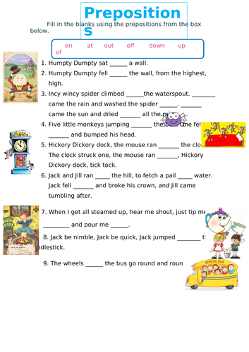 Prepositions, Nursery Rhymes | Teaching Resources