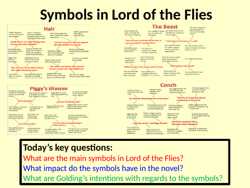 Symbols in Lord of the Flies aimed at grades 7 to 9