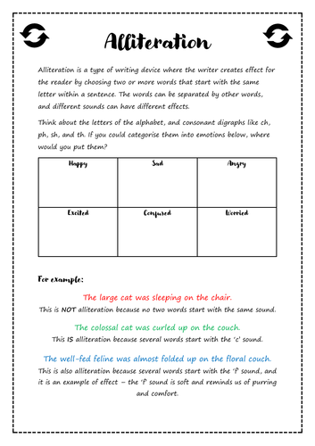 Writing with Alliteration | Modelling and Practice | Worksheet