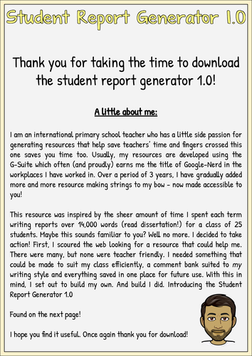 Student Report Generator 1.0 | Teaching Resources