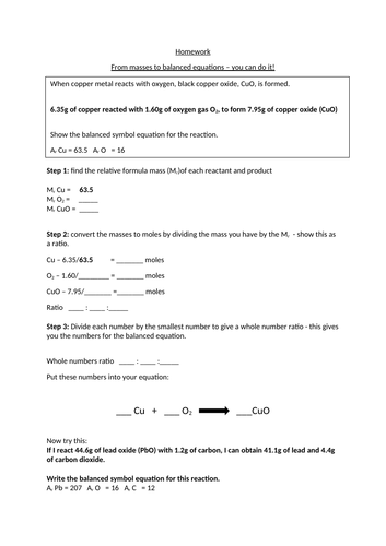 AQA GCSE Chemistry (9-1) - C4.3 From masses to balanced equations FULL ...