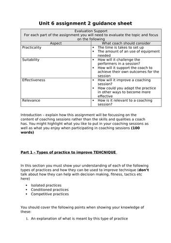 BTEC Sports and Exercise Science Unit 6 Coaching for Performance ...