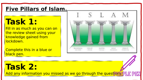 5 Pillars of ~Islam review/revision lesson | Teaching Resources