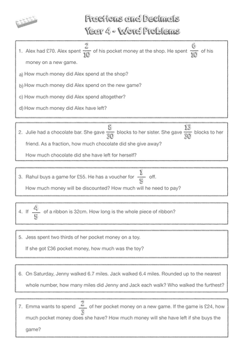Y4 Fractions And Decimals Lesson 12 Word Problems Year 4 Teaching 