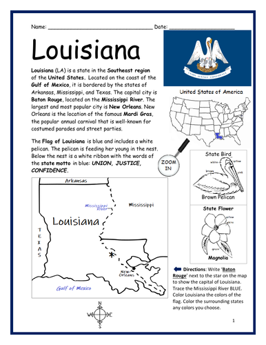 Louisiana Activity by Teaching Little Learners