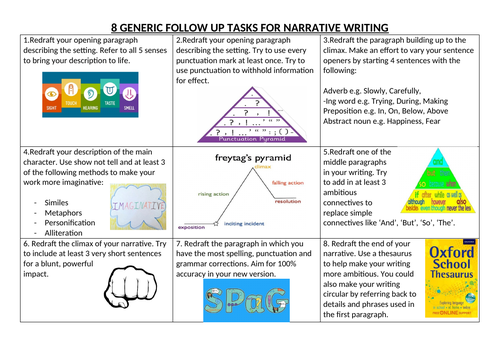 8 generic follow up tasks for narrative writing Paper 1 Question 5
