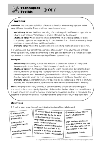 Irony – Techniques Toolkit – Worksheet and PowerPoint | Teaching Resources