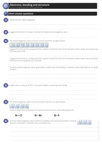 Electronegativity and Bond Polarity - Student notes and activities