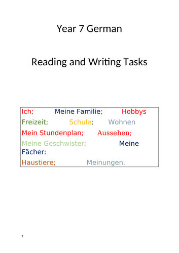 Year 7 German Reading Comprehension tasks | Teaching Resources