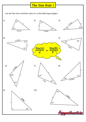 The Sine Rule - 20 Questions with answers | Teaching Resources