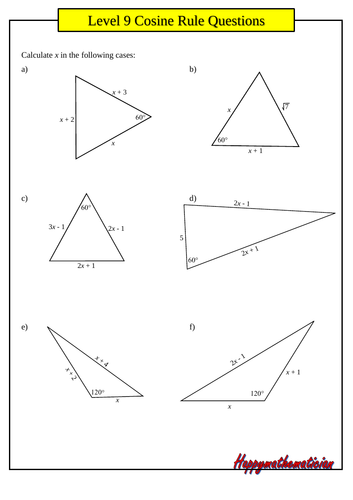 The Cosine Rule - 26 Questions with Answers | Teaching Resources