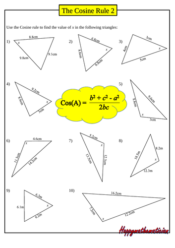 The Cosine Rule - 26 Questions with Answers | Teaching Resources