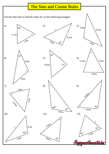 12 Miscellaneous Questions on the Sine and Cosine Rule - Answers