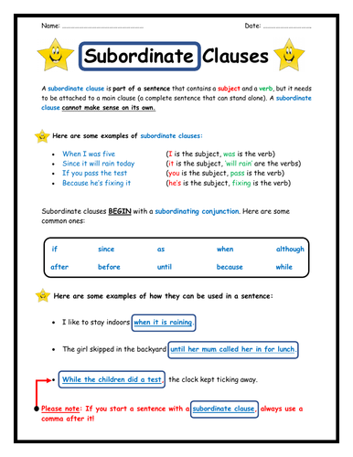 Subordinate Clauses Activity Pack Teaching Resources