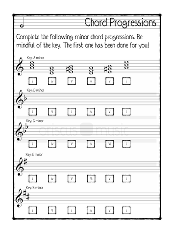 Minor Chord Progressions Worksheet Pack | Teaching Resources