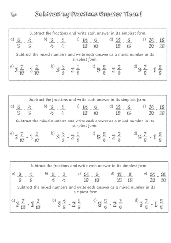 Subtracting Fractions Greater Than 1 - Year 5 Fractions Lesson 6 - Year