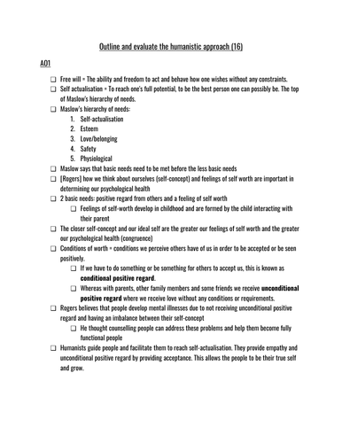 Humanistic Approach Essay Plan