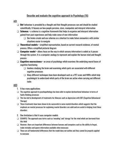 Cognitive Approach Essay Plan