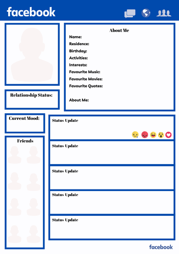 GCSE English Literature. Character Facebook Profile Analysis Template ...