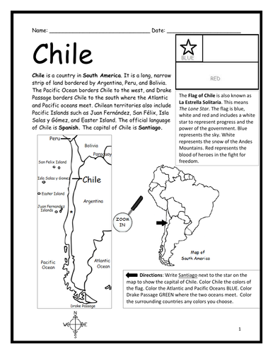 CHILE - Introductory Geography Worksheet - Black and White